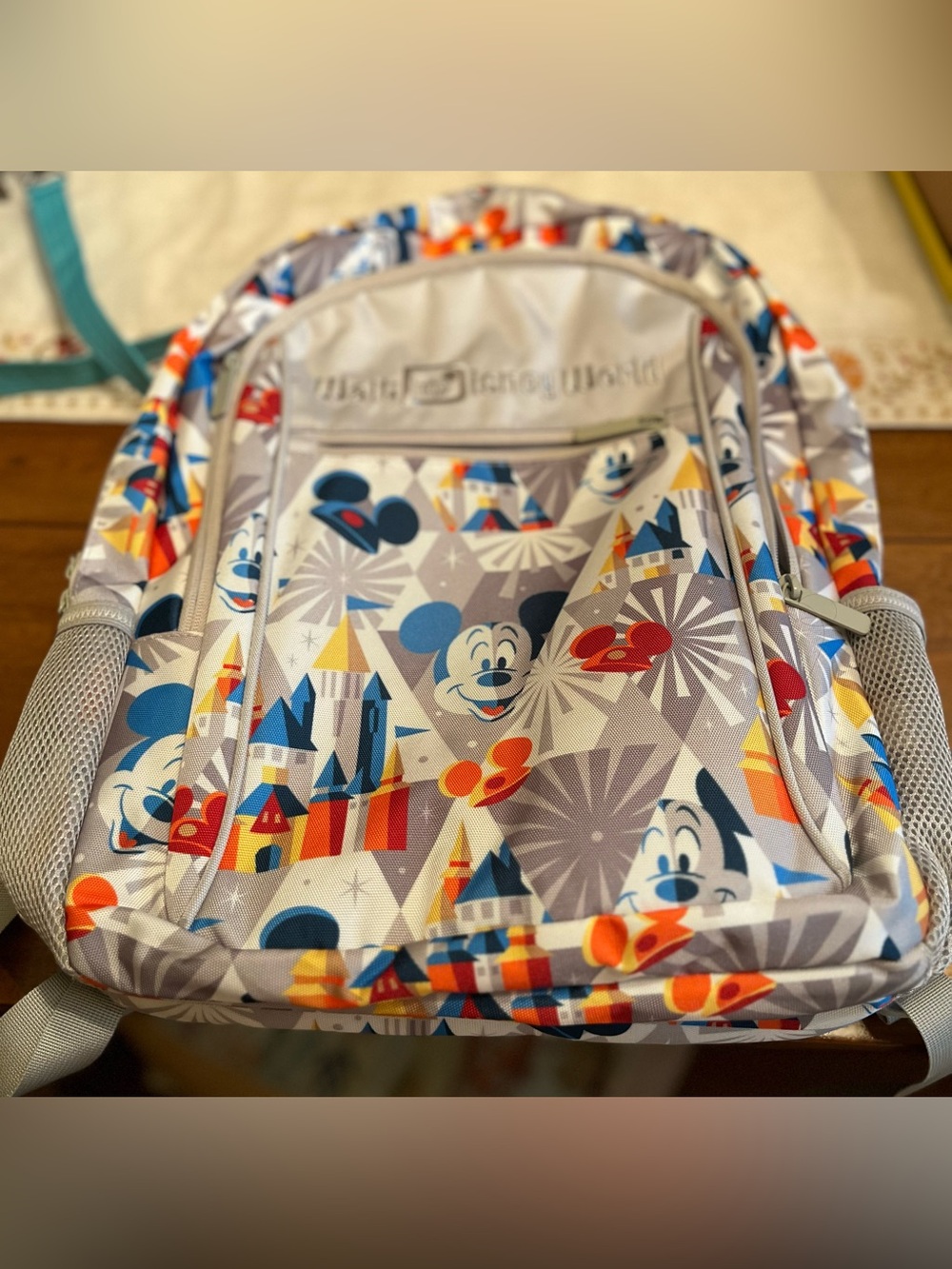Disney Laptop Backpack with USB in Gray with Blue, Red & Yellow Accents